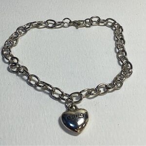 Vintage Signed EFFY Heart Charm Bracelet Silver Tone 8”